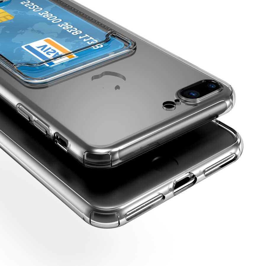Apple iPhone SE 2020 Kılıf Kartlıklı Şeffaf Zore Setra Clear Silikon Kapak Renksiz