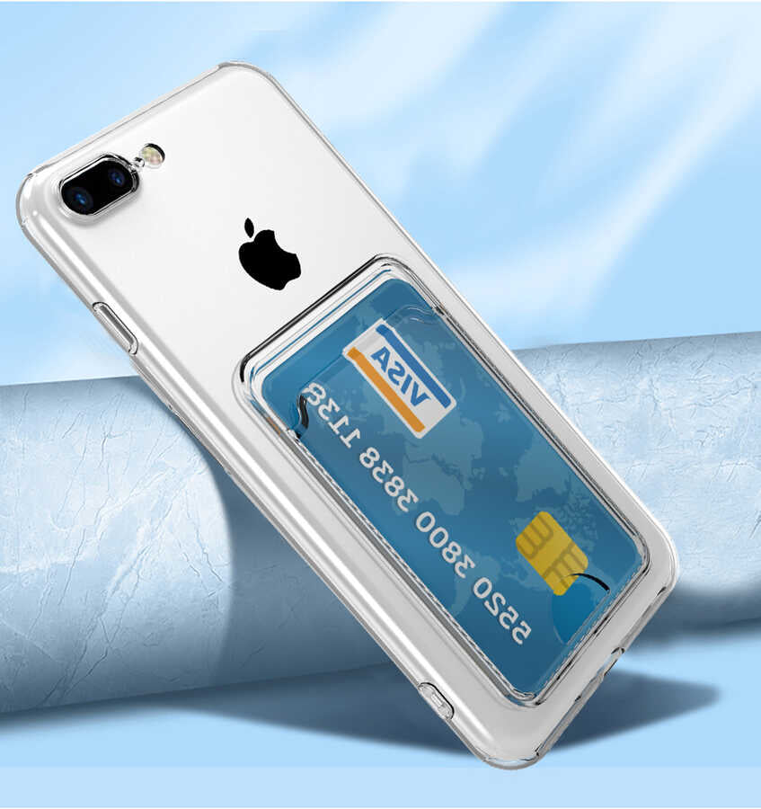 Apple iPhone SE 2020 Kılıf Kartlıklı Şeffaf Zore Setra Clear Silikon Kapak Renksiz