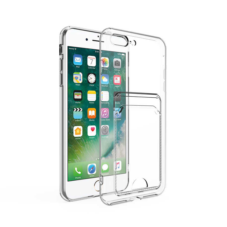Apple iPhone SE 2020 Kılıf Kartlıklı Şeffaf Zore Setra Clear Silikon Kapak Renksiz