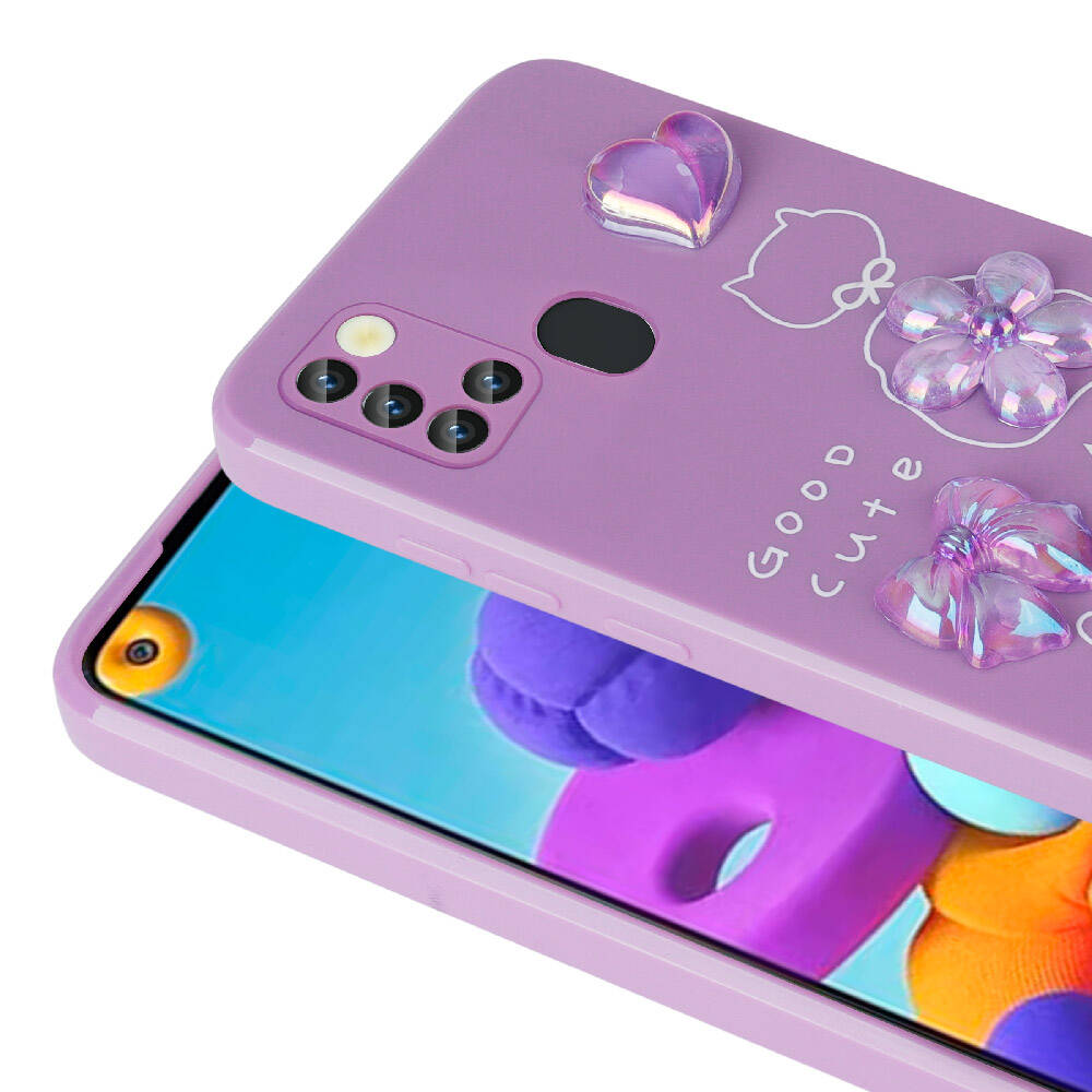 Galaxy A21S Kılıf Kabartma Figürlü Parlak Zore Toys Silikon Kapak Beyaz