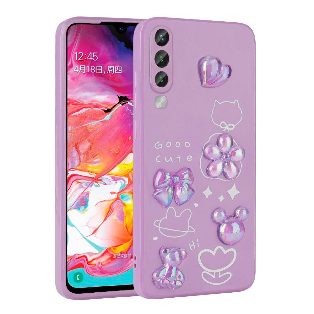 Galaxy A50 Kılıf Kabartma Figürlü Parlak Zore Toys Silikon Kapak Mor