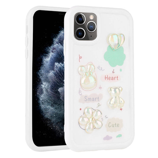 Apple iPhone 11 Pro Max Kılıf Kabartma Figürlü Parlak Zore Toys Silikon Kapak Beyaz