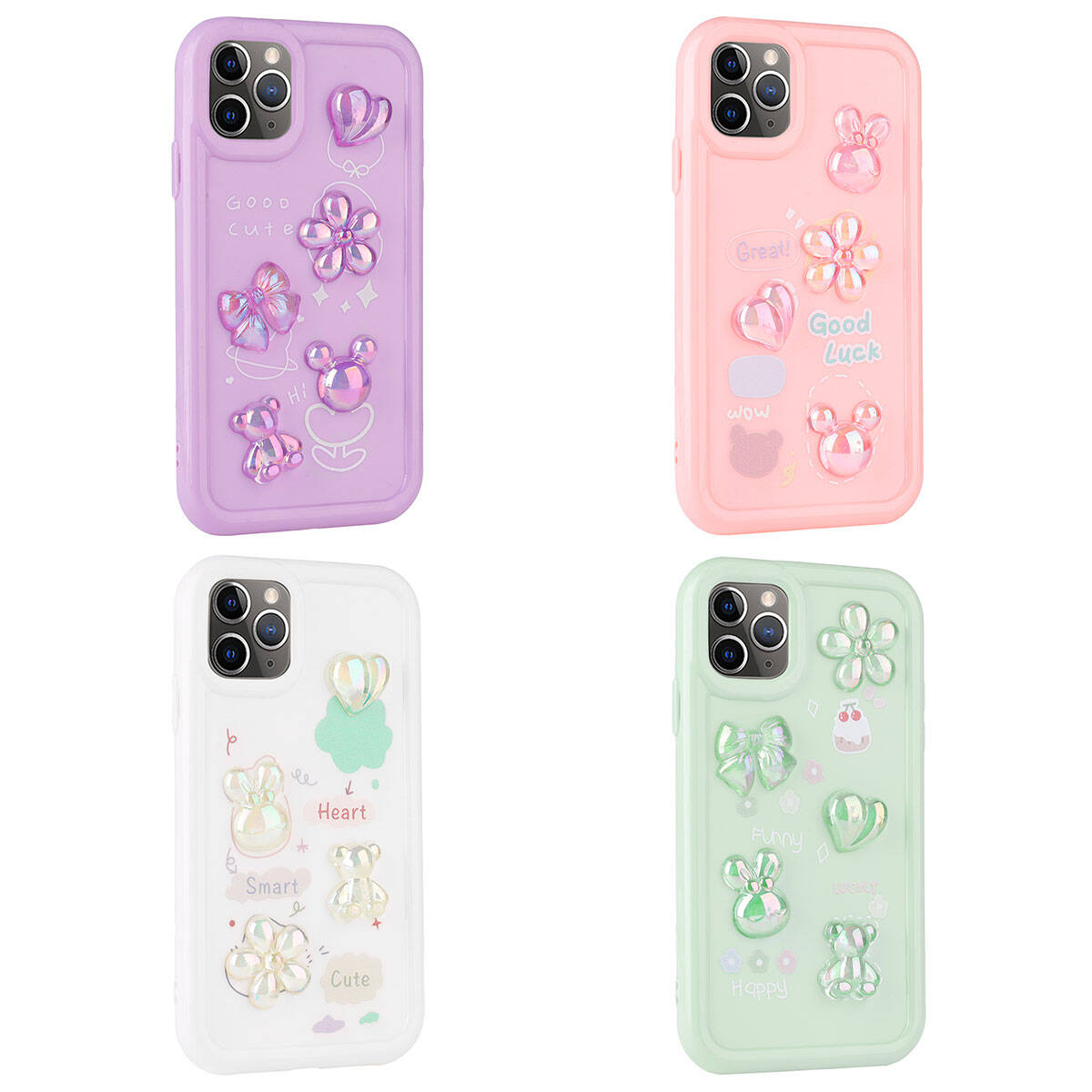 Apple iPhone 11 Pro Max Kılıf Kabartma Figürlü Parlak Zore Toys Silikon Kapak Açık Yeşil