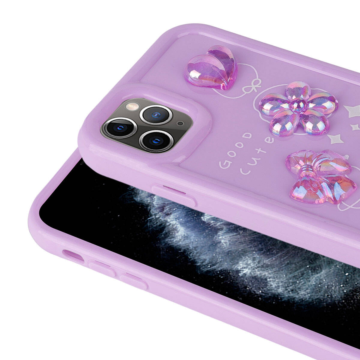 Apple iPhone 11 Pro Max Kılıf Kabartma Figürlü Parlak Zore Toys Silikon Kapak Açık Yeşil
