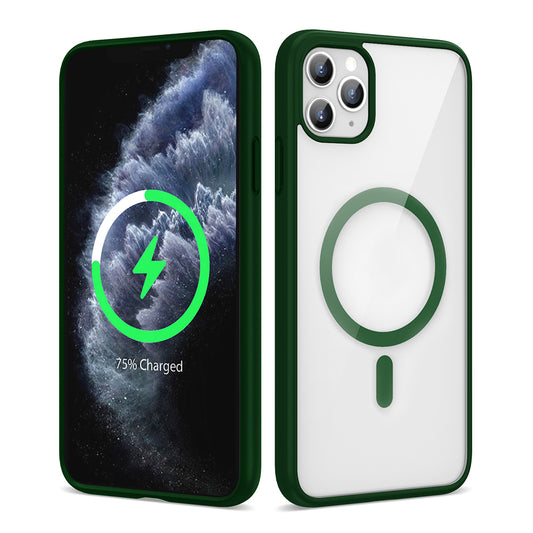 Apple iPhone 11 Pro Max Kılıf Magsafe Wireless Şarj Özellikli Silikon Zore Ege Kapak Koyu Yeşil