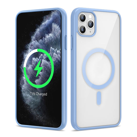 Apple iPhone 11 Pro Max Kılıf Magsafe Wireless Şarj Özellikli Silikon Zore Ege Kapak Açık Mavi