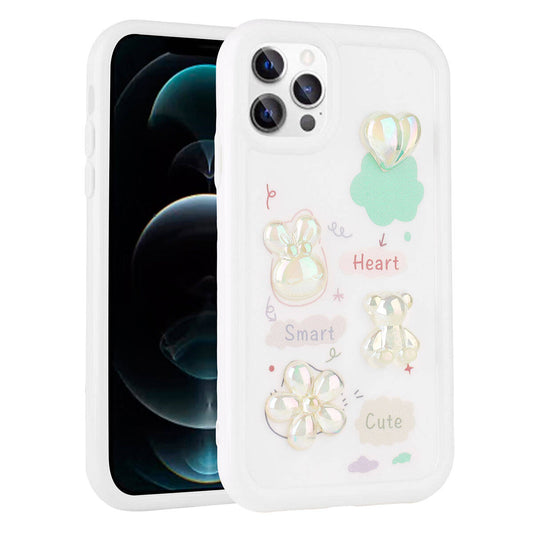 Apple iPhone 12 Pro Max Kılıf Kabartma Figürlü Parlak Zore Toys Silikon Kapak Beyaz