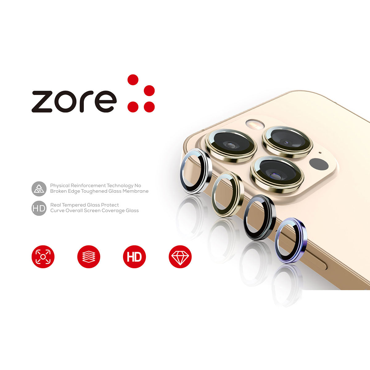 Apple iPhone 12 Pro Max Zore CL-12 Premium Safir Parmak İzi Bırakmayan Anti-Reflective Kamera Lens Koruyucu Gold