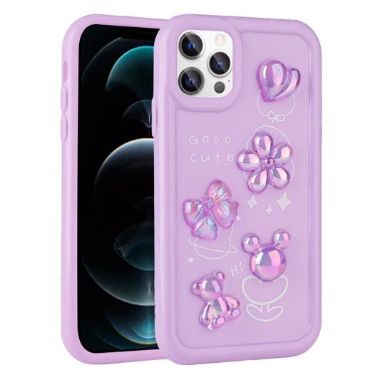 Apple iPhone 13 Pro Kılıf Kabartma Figürlü Parlak Zore Toys Silikon Kapak Mor