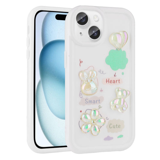 Apple iPhone 14 Plus Kılıf Kabartma Figürlü Parlak Zore Toys Silikon Kapak Beyaz