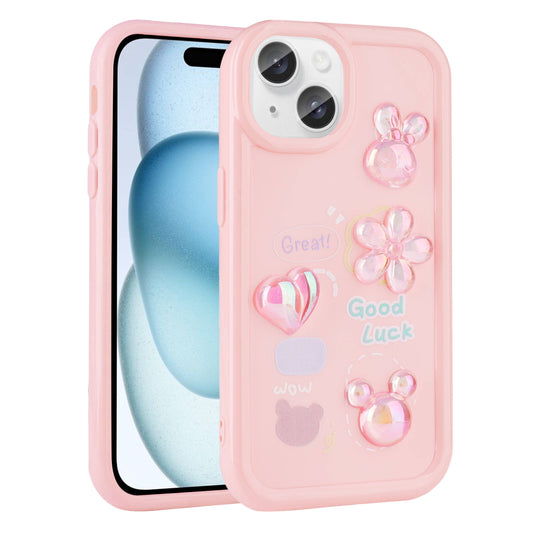 Apple iPhone 14 Plus Kılıf Kabartma Figürlü Parlak Zore Toys Silikon Kapak Pembe