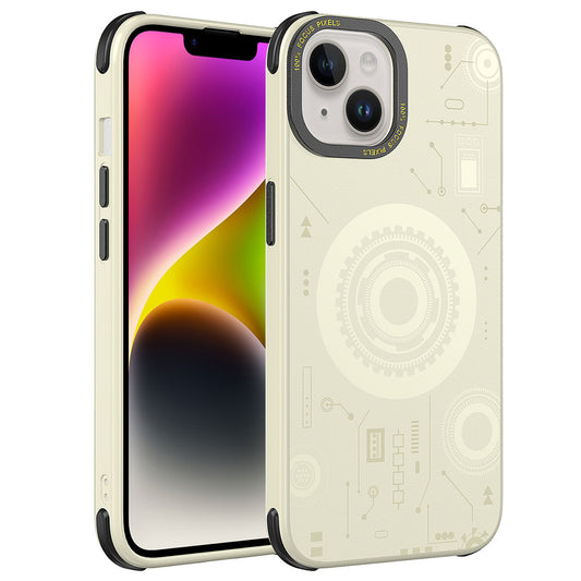 Apple iPhone 14 Plus Kılıf Zore Wireless Şarj Özellikli Desenli Hot Kapak Gold