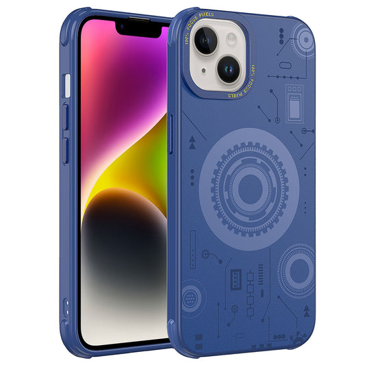 Apple iPhone 14 Plus Kılıf Zore Wireless Şarj Özellikli Desenli Hot Kapak Lacivert