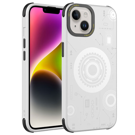Apple iPhone 14 Plus Kılıf Zore Wireless Şarj Özellikli Desenli Hot Kapak Beyaz