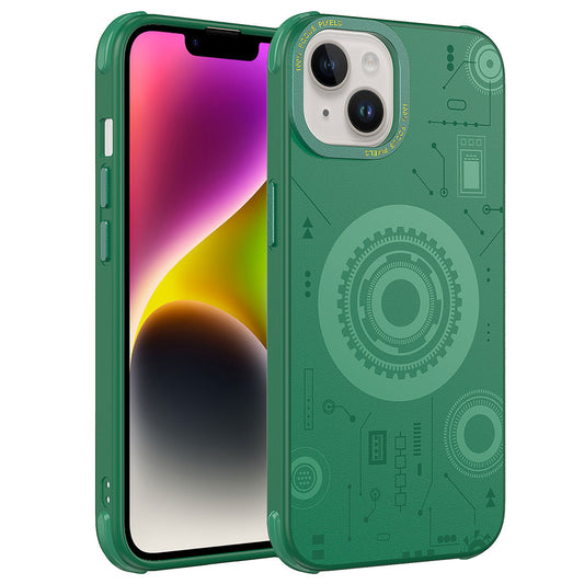 Apple iPhone 14 Plus Kılıf Zore Wireless Şarj Özellikli Desenli Hot Kapak Koyu Yeşil