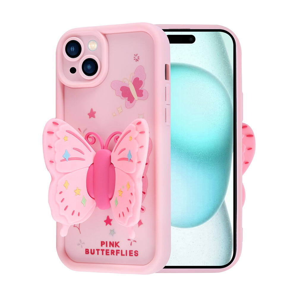 Apple iPhone 15 Plus Kılıf Kamera Korumalı Figür Tasarımlı Zore Kapya Kapak Pembe Koyu