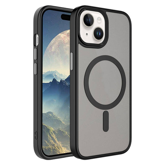 Apple iPhone 15 Plus Kılıf Mat Arka Yüzey Wireless Şarj Özellikli Zore Flet Magsafe Kapak Siyah