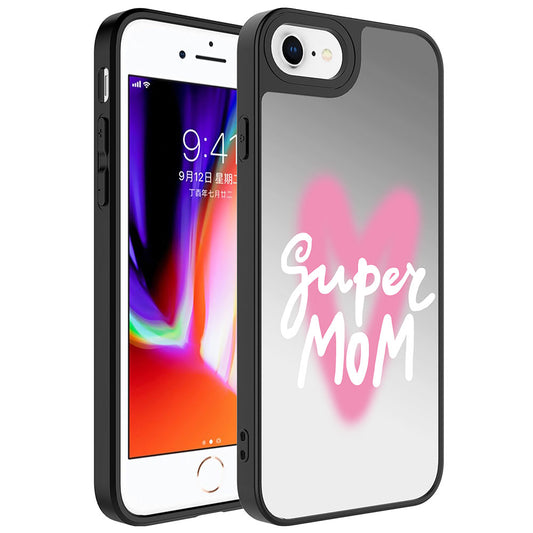 Apple iPhone SE 2020 Kılıf Aynalı Desenli Kamera Korumalı Parlak Zore Mirror Kapak Süper Anne