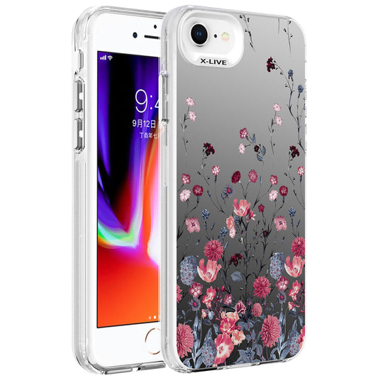 Apple iPhone SE 2020 Kılıf Desenli Zore Silver Sert Kapak Çiçek