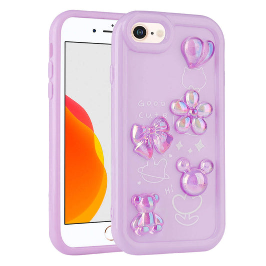 Apple iPhone SE 2020 Kılıf Kabartma Figürlü Parlak Zore Toys Silikon Kapak Mor