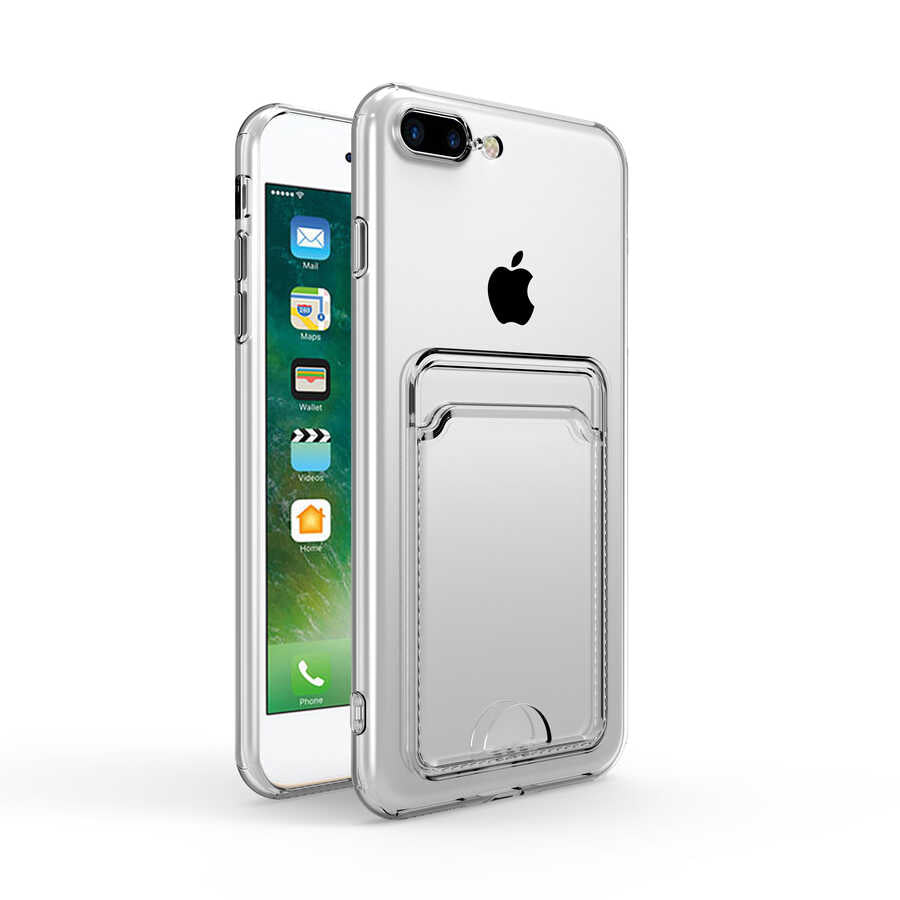 Apple iPhone SE 2020 Kılıf Kartlıklı Şeffaf Zore Setra Clear Silikon Kapak Renksiz