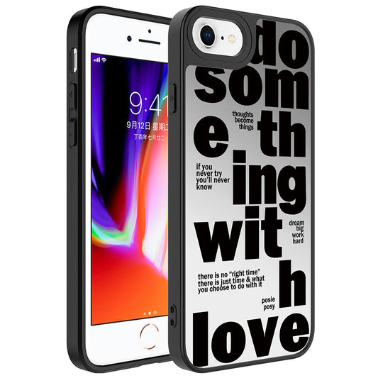 Apple iPhone SE 2022 Kılıf Aynalı Desenli Kamera Korumalı Parlak Zore Mirror Kapak Love