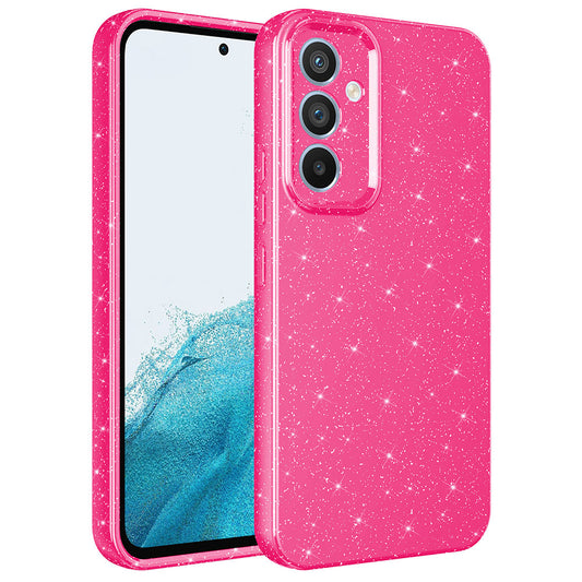 Galaxy A14 Kılıf Kamera Korumalı Simli Lüks Zore Koton Kapak Pembe Koyu