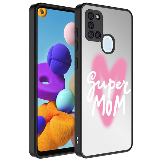 Galaxy A21S Kılıf Aynalı Desenli Kamera Korumalı Parlak Zore Mirror Kapak Süper Anne