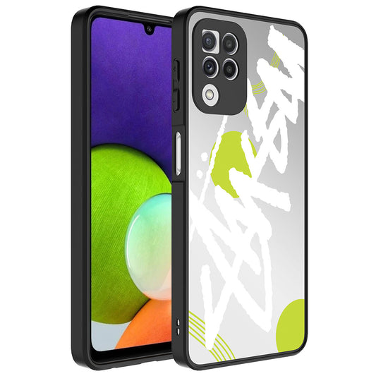 Galaxy A22 4G Kılıf Aynalı Desenli Kamera Korumalı Parlak Zore Mirror Kapak Yazı
