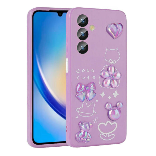 Galaxy A23 4G Kılıf Kabartma Figürlü Parlak Zore Toys Silikon Kapak Mor