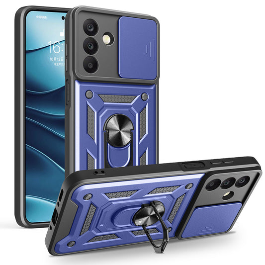Galaxy A26 Kılıf Magnetik Standlı Kamera Korumalı Zore Sürgülü Vega Kapak Mavi