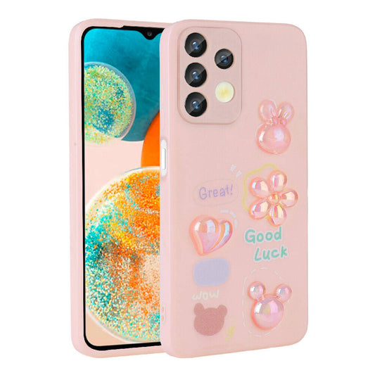 Galaxy A32 4G Kılıf Kabartma Figürlü Parlak Zore Toys Silikon Kapak Pembe