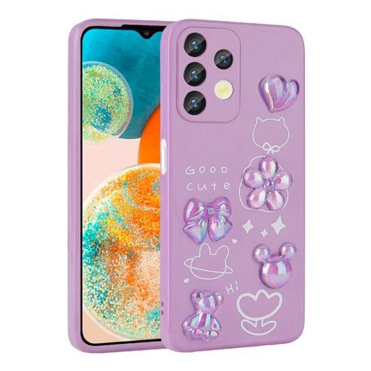 Galaxy A32 4G Kılıf Kabartma Figürlü Parlak Zore Toys Silikon Kapak Mor