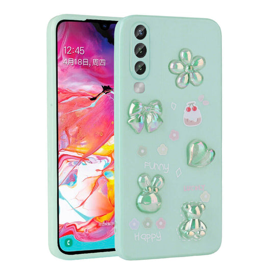 Galaxy A70 Kılıf Kabartma Figürlü Parlak Zore Toys Silikon Kapak Açık Yeşil