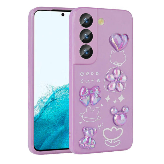 Galaxy S21 FE Kılıf Kabartma Figürlü Parlak Zore Toys Silikon Kapak Mor