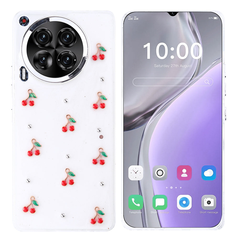 Tecno Camon 30 4G Kılıf Airbag Tasarımlı Simli Şeffaf Zore Kutup Kapak Kiraz