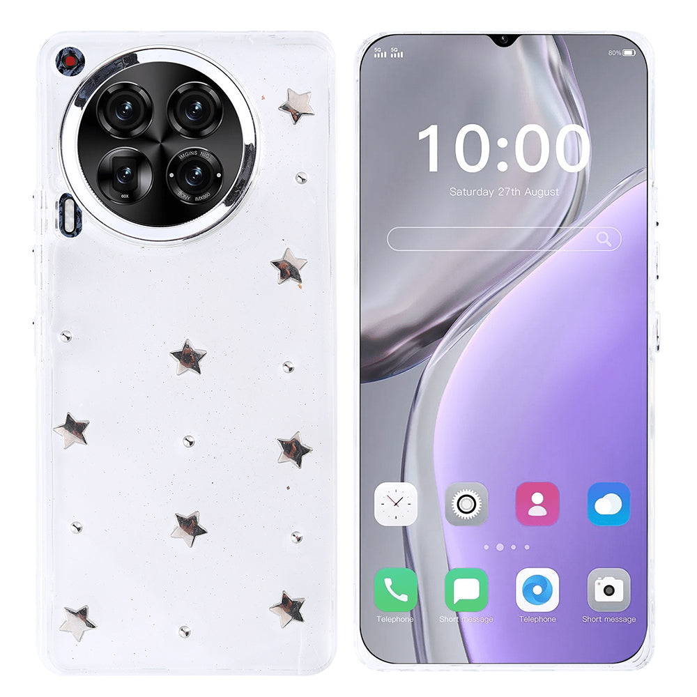 Tecno Camon 30 5G Kılıf Airbag Tasarımlı Simli Şeffaf Zore Kutup Kapak Yıldız