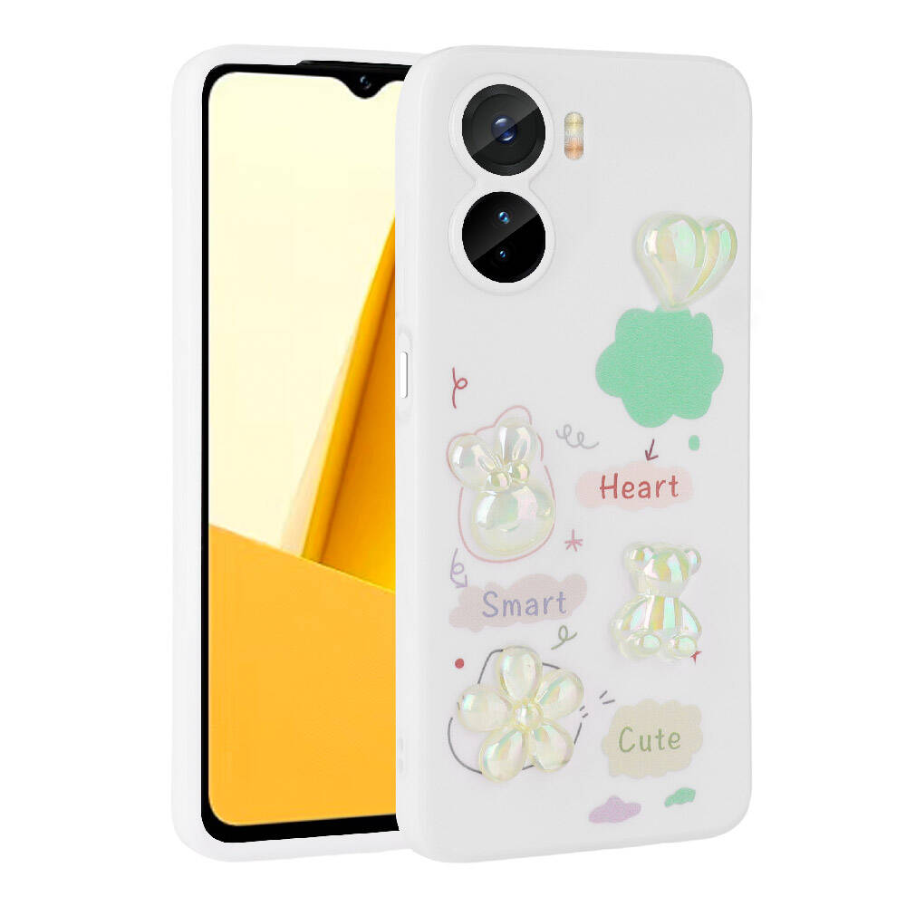 Vivo Y16 Kılıf Kabartma Figürlü Parlak Zore Toys Silikon Kapak Açık Yeşil