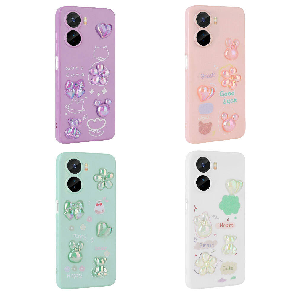 Vivo Y16 Kılıf Kabartma Figürlü Parlak Zore Toys Silikon Kapak Açık Yeşil
