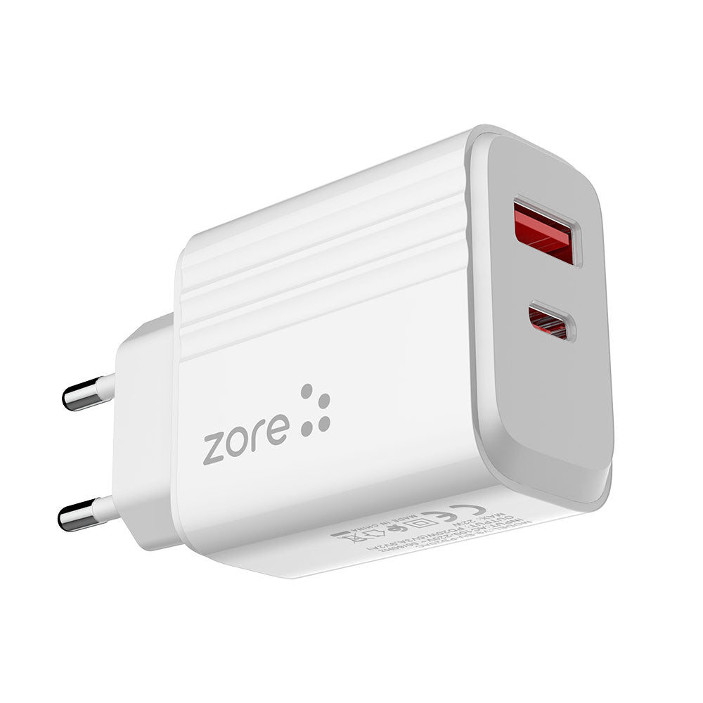 Zore Play Serisi PL07 Type-C to Type-C 2in1 PD Seyahat Şarj Aleti 20W Beyaz