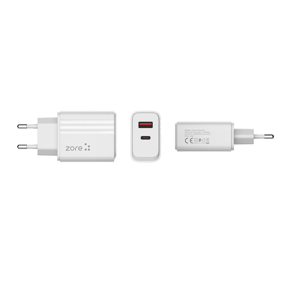 Zore Play Serisi PL08 Type-C to Lightning 2in1 PD Seyahat Şarj Aleti 20W Beyaz