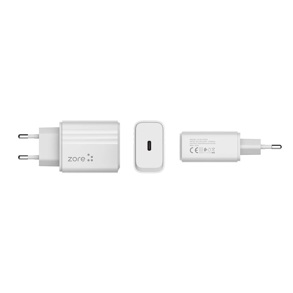 Zore Play Serisi PL2 Type-C to Lightning 2in1 PD Seyahat Şarj Aleti 20W Beyaz